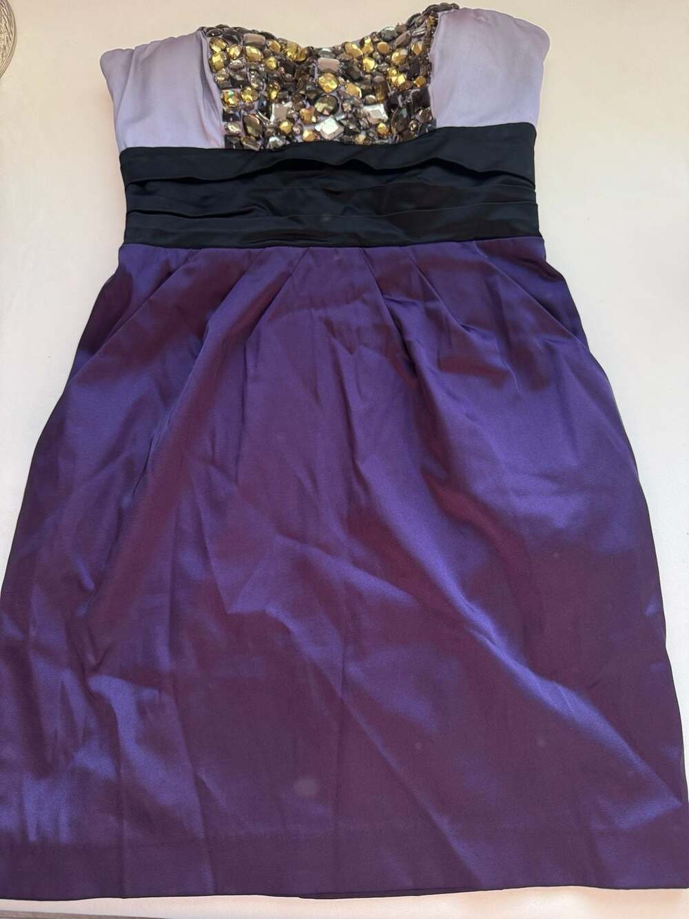 Bebe Y2K Rhinestone Jeweled Strapless Party Cocktail Dress Purple Size S